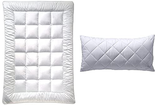Billerbeck 5104690001 Faserdecke E21 King UNO Medium - Ganzjahresdecke 135 x 200 cm,Weiß & E22 Wash Star Faserkissen 040 x 080 cm