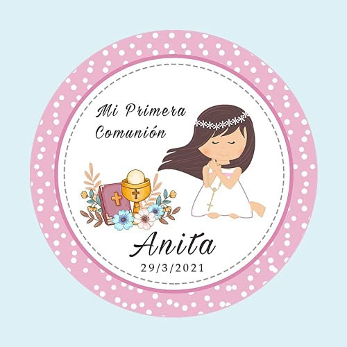 weiyou Pegatinas Comunion Personalizadas Nina,Custom Stickers Letters,Holy Communion Stickers,Etiquetas Comunion Niña,Fiestas Invitados O para El Cumpleaños De Los Niños (E,4.5cm-96pcs)
