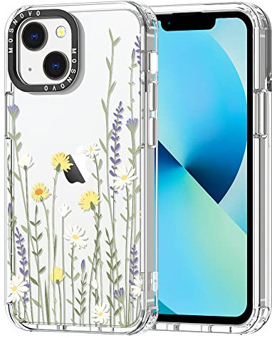 MOSNOVO Case for iPhone 13, [Buffertech 6.6ft Military-Grade Drop Protection] [Anti Peel Off Tech] Clear TPU Bumper Phone Case Cover Design - Wild Meadow
