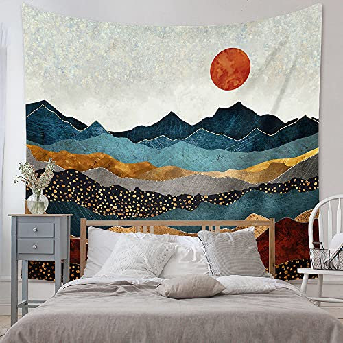 Ricemru Sonnenaufgang Wandteppich Aesthetic Berge Wandbehang Berglandschaft Abstrakte Kunst Wandtücher Natur Landschaft Psychedelic Trippy Wanddeko für Wohnzimmer 230x180