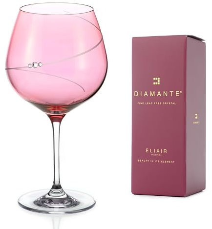 DIAMANTE Swarovski Pink Gin Copa Glass Single with 'Pink Silhouette’ - Rose Coloured Glass with Swarovski Crystals Valentine's Day Mother's Day