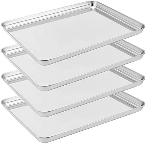 ZEONHAK Set of 4 Stainless Steel Baking Pan Sheet, Non Stick Cookie Sheet Baking Pans, Toaster Baking Tray with Mirror Finish, 16 x 12 x 1 Inch