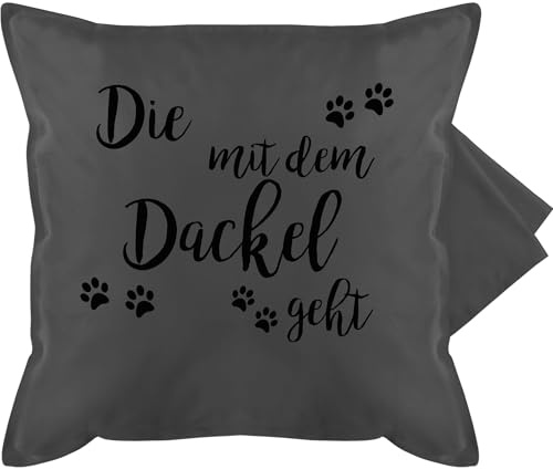 Shirtracer Kissenbezug - Deko Kissen Hobby - Die mit dem Dackel geht schwarz - 50 x 50 cm - Grau - dackelmotiv kissenhülle