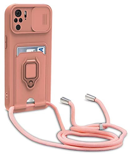 yanasuo Cordon de Coque Compatible avec Xiaomi Redmi Note 10 4G/ Note 10S, Collier pour Étui Colliers de cellulaire, Silicone Cover Protection de la Caméra Étui Lanyard Case-Pink
