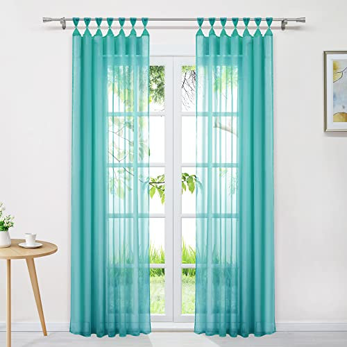 Delien Voile Uni Gardine mit Schlaufen Transparent Vorhang Modern Einfarbige Dekoschal Schlaufenschal Wohnzimmer Gardinenschal Schlafzimmer Fenster Vorhänge 1 Stück BxH 140x245cm,Türkis