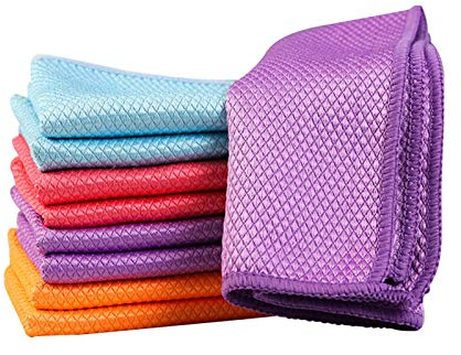 Glass Cleaning Cloth, Cleaning Cloth, Fish Scale Microfiber Polishing Cleaning Cloths, Reusable Lint Free Cleaning Towels Absorbable Wipes, for Cleaning Glass Car Kitchen(10 Pcs,size:30*40)