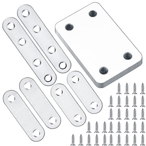 TOOINKCV 14 Pcs Flat Straight Brace Brackets, Flat Plate Bracket, Mending Joining Plates, Stainless Steel Flat Corner Repair Fixing Bracket Connector Plates with Holes for Wood Shelf Cabinet