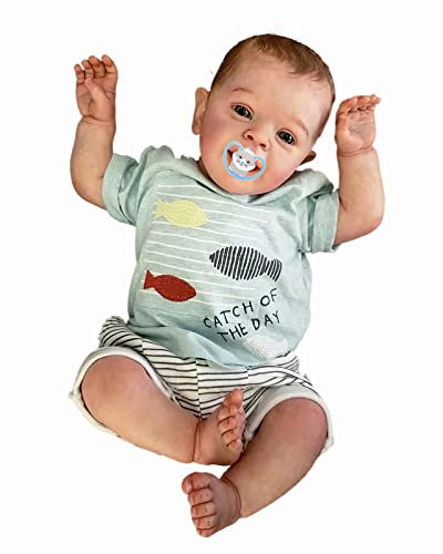 MineeQu 24 Zoll Riesige Größe Lächelnd Weich gewichtetes mit Zähnen Wiedergeborene Babypuppen Realistische Neugeborene Kleinkindpuppen Kunstpuppen zum Sammeln die in der Jungenversion echt Aussehen