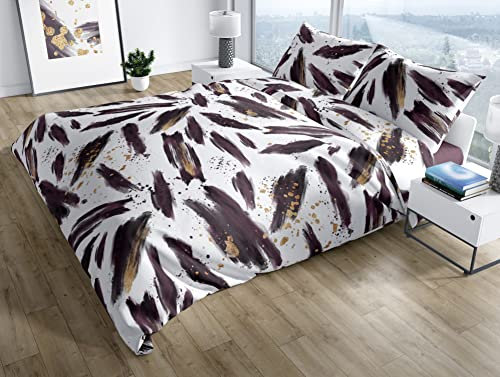 Bettwaesche-mit-Stil Mako Satin Bettwäsche Elegant Brush brombeer (Garnitur 200x220 + 2X 80x80 cm)