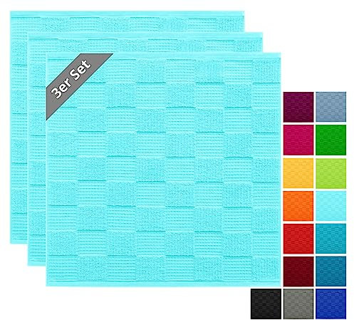 Lashuma Handtücher Set Türkis, Lissabon 3X Geschirrhandtücher Frottee 50x50 cm