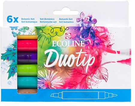 Ecoline Duotip flüssige Aquarellstifte 6er-Set – Botanische Farben | Stifte mit feiner Kugelspitze und breiter Keilspitze