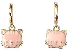 ASTER ALHELÍ - Boucles d'oreilles Dorées Femme Chatons Blanc ou Rose - Boucles d'oreilles plaquées Or - Boucles d'oreilles Hypoallergéniques Fille Chats Boucles d'oreilles Pendantes (Rose)