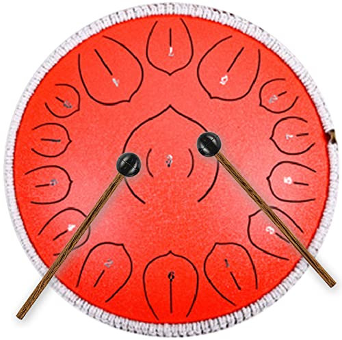 Steel Tongue Drum 14 Zoll 15 Tone Zungentrommel Ätherische Trommel Stahl Handpan Drum Schlaginstrument Mit Schlägel Hammer Für Meditation Unterhaltung Konzert Yoga,Rot