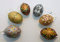 6 Serama-Mini-Huhn-Eier, Ostereier sorbische Wachsbossiertechnik, silber-gold-kupfer, reine Handarbeit
