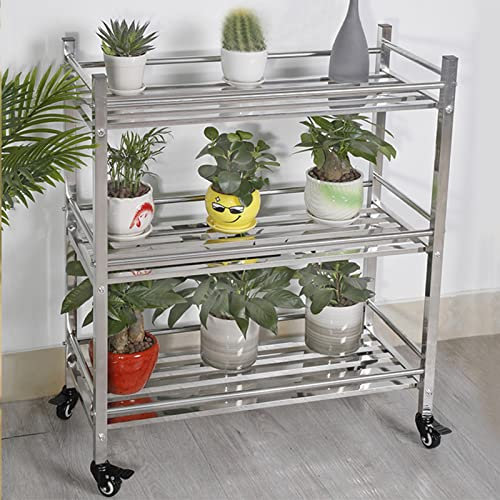 DMCHENGMA Blumenhalterregale, Metall-Edelstahl-Blumenständer für den Außenbereich, Gartenpflanzenhalter, 3 Ebenen, Regale mit Rädern für Garten, Balkon, Wohnzimmer, Lagerregal (Size : 100x35x92cm)