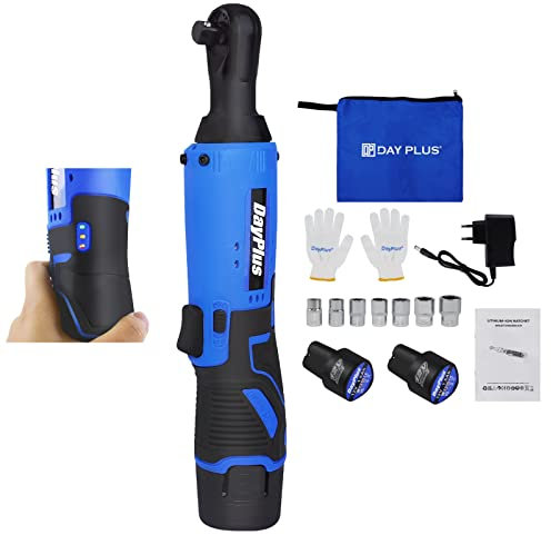 VickyHome 3/8 Elektrische Ratschenschlüssel, 21V Akku Ratschenschlüssel Leistungsstarker 3/8 Antriebsschlüssel Ratsche, 40 Nm, 230U/min, 2x 1500 mAh Wiederaufladbarer Akku, Leicht und Tragbar