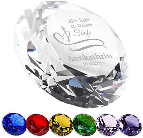 polar-effekt Glas Diamant Deko-Stein mit personalisierter Gravur Motiv Herz - personalisierter Kristalldiamant - Geschenk zum Geburtstag - Kommunionsgeschenk für Kinder - von Hand veredelt