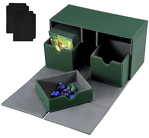 Weigudoc Caja de Barajas para Cartas Magic The Gathering, Caja de Cartas coleccionables para 200+ Cartas con Compartimento para Dados 2 divisores, Compatible con MTG TCG PTCG (Verde)