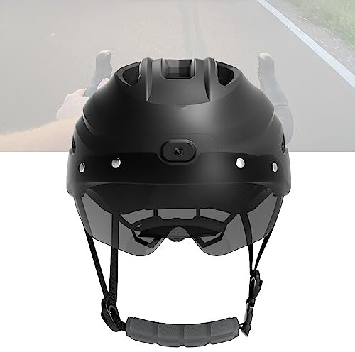 Cycling Smart Helmet with Camera 130° Wide Angle Lens Cycling Recorder HD Video Tape Anti-Shake Half Helmet Goggles,Black