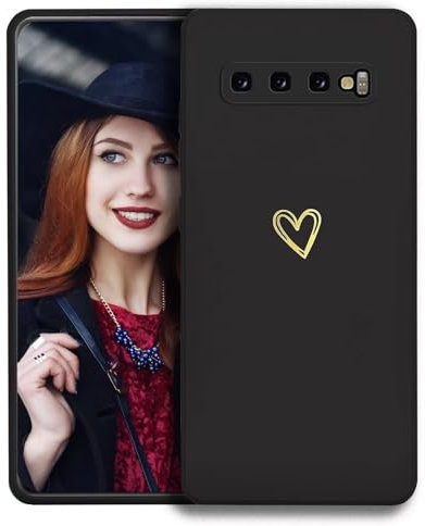 POUHYE Handyhülle für Samsung Galaxy S10 Hülle, Soft Silikon Case mit Herz, Kameraschutz und Bildschirmschutz, Ultra Dünn Stoßfest Anti-Rutsch Schutzhülle für Samsung Galaxy S10 Schwarz