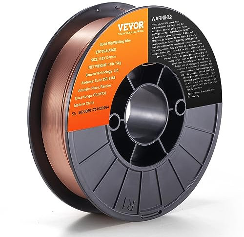 VEVOR Filo per Saldatura MIG Diametro 0,8mm Bobina di Filo per Saldatrici MIG 5KG Portatile in Acciaio Morbido 200 mm, Filo di Saldatura Trazione Massima tra 490-670 MPa per Saldatrici MIG con Bobina
