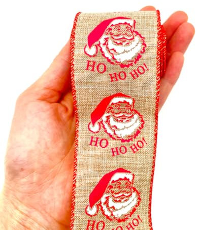 Lmlliang 2 Rollen Weihnachtsbänder mit Draht, 5,1 cm x 2 m, Weihnachtsmann, Leinen, Crasmanship Drahtbänder, Weihnachtsbaumdekoration, saisonale Dekorationen