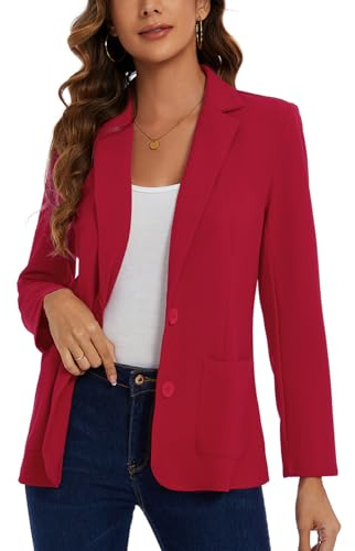 MINTLIMIT Blazer Jacket Women Casual Long Sleeve Suit Formal Events Notched Lapel (Red XL)