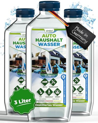 Qindoo 3X Destilliertes Wasser für Auto Haushalt DIY - Aqua Dest, 1 Liter Flaschen (3 Liter)