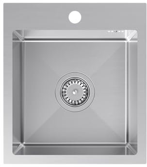 VBChome Fregadero de acero inoxidable, 40 x 45 cm, acero inoxidable cepillado, con orificio para grifo, fregadero de cocina grande, sifón de acero inoxidable