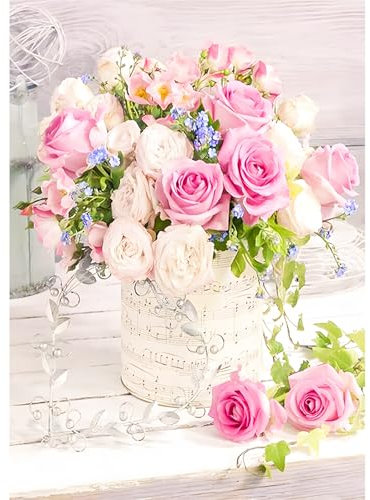 AIRDEA DIY 5D Weiße Rosa Rosenblüten Diamant Malerei, Full Round Drill Diamond Painting Set, Full Runden Steine Diamanten Stickerei Strass Erwachsene Malen nach Zahlen Perlen Bilder 30x40cm