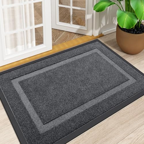Homaxy Door Mat, Rubber Backed Non Slip Door Matts Indoor, Dirt Trapper Absorbent Mats, Washable Front Doormat Outdoor, Heavy Duty Floor Mat for Entrance, Kitchen and Garden, 80 x 120 cm, Grey