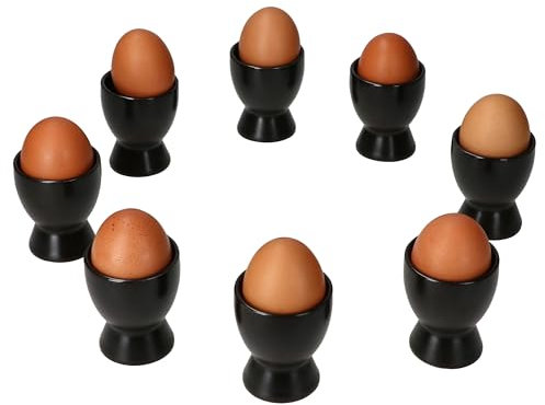 MamboCat Nero Lot de 8 coquetiers noirs - Pour 8 personnes - Ronds mats en faïence avec pied - Vaisselle pour l'œuf doux ou dur du petit-déjeuner au brunch et au buffet