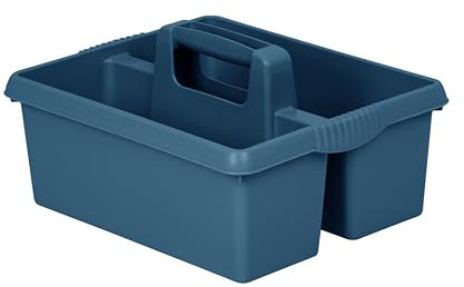 TENLITE Rectangular 2-Compartment Large Portable Kitchen Cleaning Organizer Carry Caddy Tidy with Handle - Great for Store, Garage, Garden, Office - Navy, Kitchen Caddy