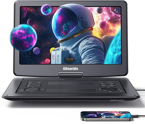 GOnavidio 17,9'' Tragbarer DVD Player mit 15,6 Zoll Bildschirm, 6 Stunden wiederaufladbarer Akku, Kinder TV unterstützt HDMI-Eingang, letzter Speicher, Regionsfrei, USB/TF-Karte (Schwarz)