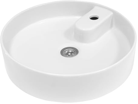 Keramik Aufsatzwaschbecken Motion Weiß Ø 46cm | runde Form mit Hahnloch| Waschbecken Gästewaschbecken Handwaschbecken Badezimmer WC