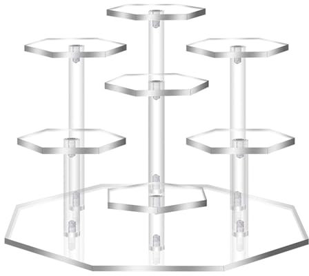 YiQinzcxg Tragbares sechseckiges Acryl-Stufen-Regal, Aufbewahrungsregal, Organizer für Sammelfiguren und Zubehör, leicht zu reinigende Vitrine