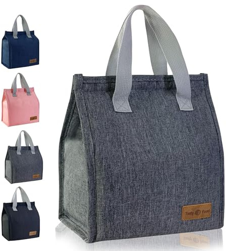 Lunch Bags for Women Men, Insulated Lunch Bag with Touch Fastener, Large Lunch Box Container, Reusable Leakproof Tote for Work, Office, School, Beach, Picnic or Travel (Grey)