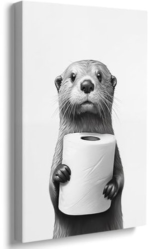 Odeyina Niedliche Badezimmer-Tier-Leinwand-Kunstdrucke, moderner Humor, lustige Tierkunst, Otter mit Toilettenpapier, ästhetisches Poster, flippige Kunst, dekorativ für Wohnzimmer, Schlafzimmer, Büro,