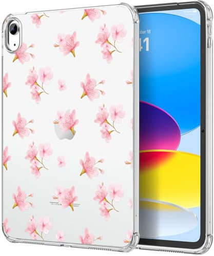 MoKo Funda para iPad (A16) 11ª Generación 2025 11 Pulgadas, iPad 10ª Generación 2022 10,9 Pulgadas de TPU Suave y Ligero, Cubierta Ultra Transparente Antichoque para Tableta, Flores Rosas