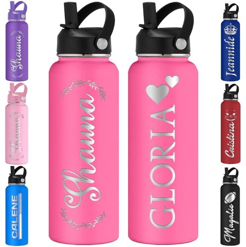 Personalisierte Trinkflasche Kinder Individuelle Wasserflasche Personalisierbar mit Namen, Edelstahl, isolierte Flaschen, Strohhalm-Deckel, graviert, 354 ml, 532 ml, 700 ml, 950 ml, 1150 ml