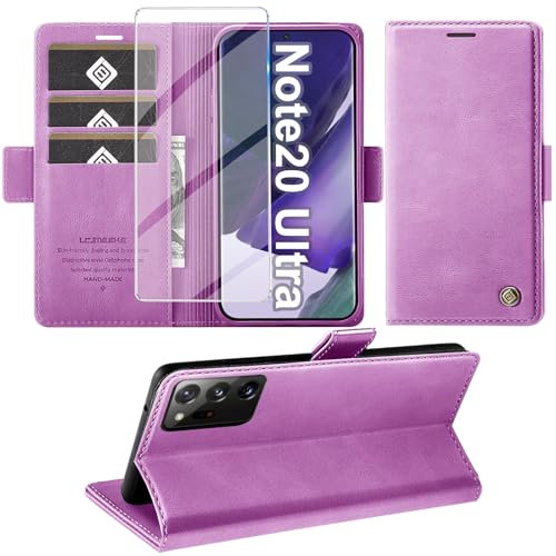 Giyer Hülle für Samsung Galaxy Note 20 Ultra 5G mit Schutzfolie, PU Leder Wallet Flip Case Standfunktion, Kartenfach, Klapphülle, Lila