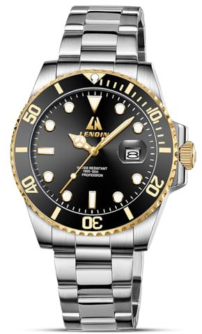 LN LENQIN Herrenuhren 30M Wasserdicht Edelstahlband Uhr für Männer Quarz Analog Uhren Herren Luxus Armbanduhren (Gold Schwarz)