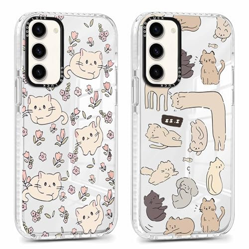 Xylota 2 Stück Transparent Handyhülle für Samsung Galaxy S23 5G 6,1 Hülle, Durchsichtig Case Muster Niedlich Katze Mädchen Schutzhülle, Weich Silikon TPU Bumper Stoßfeste Cover für Samsung S23,07