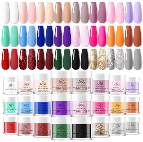 Born Pretty Acrylfarben Set für Nägel - 24 Farben Herbst Winter Nagelset Rot Grün Blau Pulver für French Nails Verlängerung und Nagelschnitzen