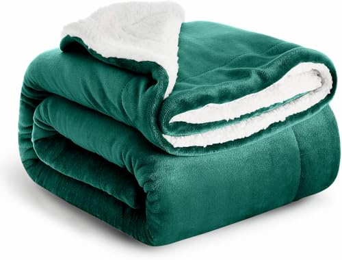 Casabella Sherpa Fleece Blanket - Plush Sofa Throw, Fleece Blanket for King Size Bed - Thick Warm Throw Blanket - Soft Fluffy Bedding, Travel Accessories - King Size Bed, Forrest Green, 200x240cm