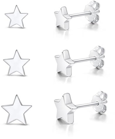 Cangall Ohrstecker Silber 925 Damen, 3 Paare 925 Sterling Silber Stern Ohrstecker Set für Mehrere Ohrlöcher, Hypoallergen Klein Schlafen Knorpel Flach Stern Silber Ohrringe Stecker in 4/5 / 6mm