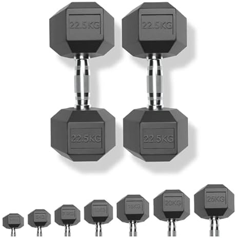 Strongway Hex Dumbbells Set Rubber Coated Cast Iron Weights 2.5KG - 35KG - Gym Strength Training Weight Lifting Equipment Exercise Men Fitness