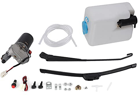 Kit d'essuie-Glace électrique UTV, Bras Moteur INOX pour Pare-Brise | Moteur inclus, balai caoutchouc souple anti-boue, bec d'eau et tuyau fournis, construction ABS + alliage aluminium
