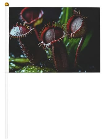 BBEXJIGY Piccole bandiere a mano stampate di piante carnivore, decorazioni per feste, bandiere bifacciali ondulate a mano