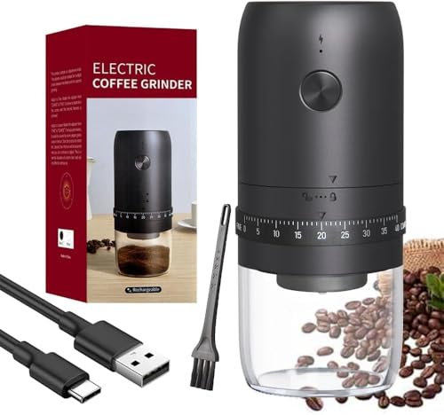 Moulin à Café Électrique, Broyeur cafe grain Portable alimenté par batterie, 40 réglages réglables, rechargeable de 1800 mAh, Grinder electrique pour grains à café, épices, graine de lin etc